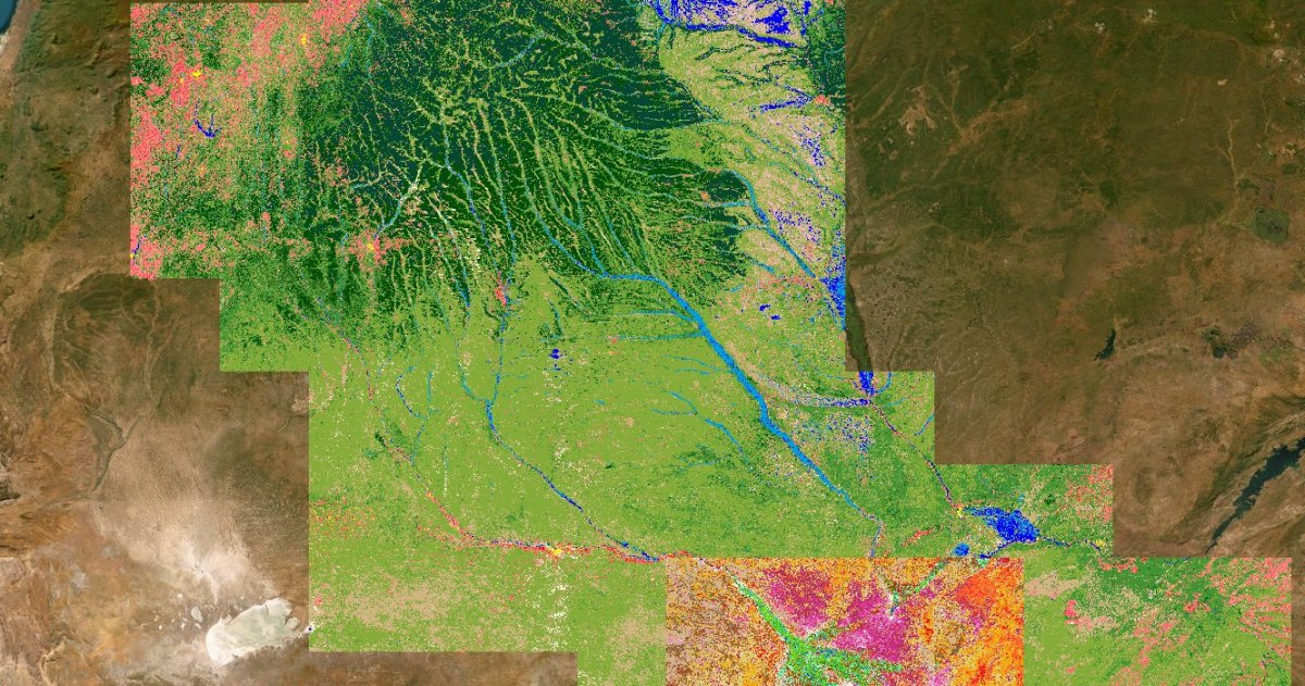 Satellite land-cover classification map used in a landscape scan